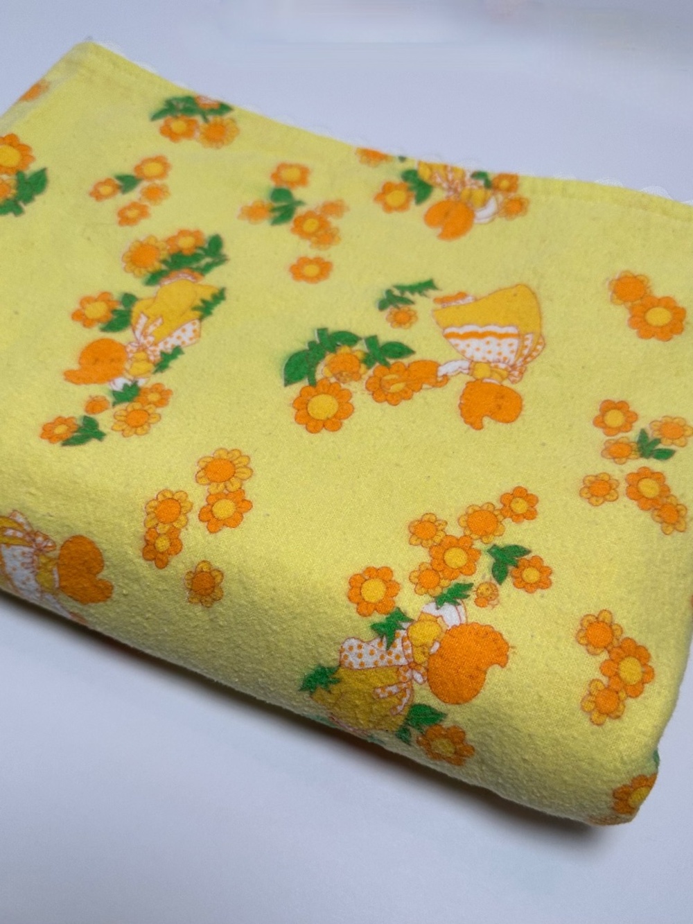 Vintage Baby Blanket Yellow Floral Girl | 38x51 Retro 70s Nursery | Ric Rac Trim